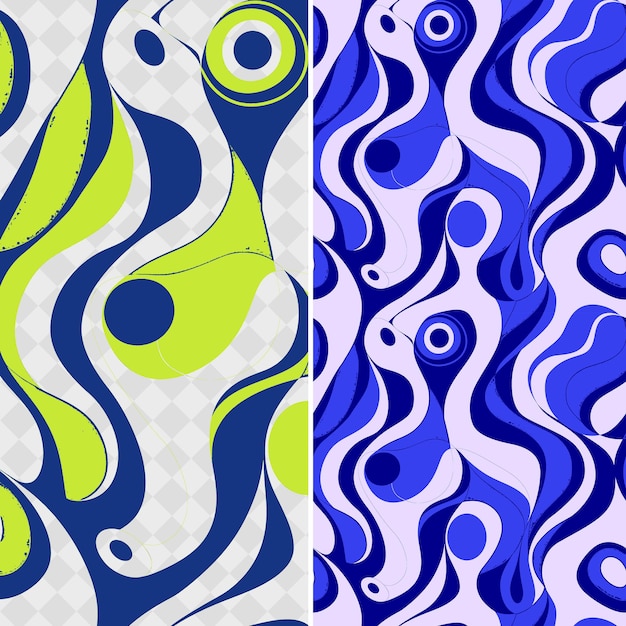 a series of colorful designs with a fish on the top