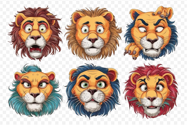 PSD a series of different faces of lions with different expressions