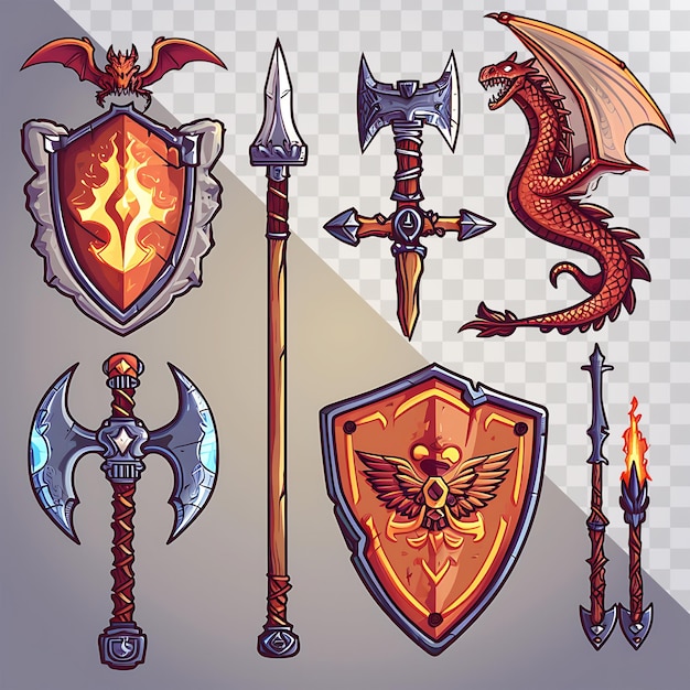 a series of different weapons including a dragon dragon and dragon