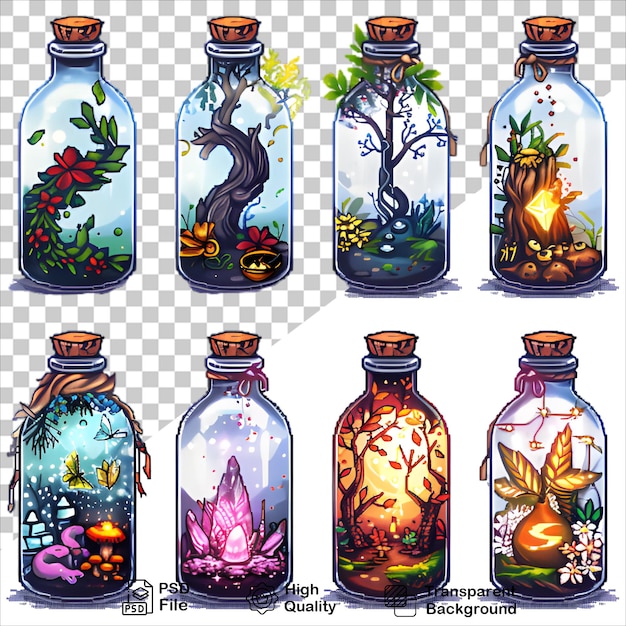 Series of Enchanted Bottles with Floral Designs