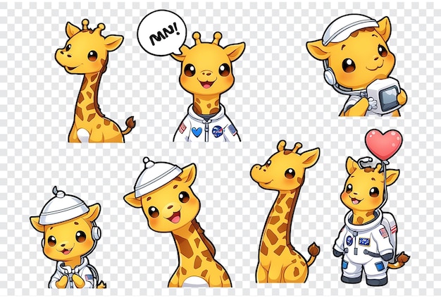 PSD a series of giraffes in various poses one of which is wearing a space suit