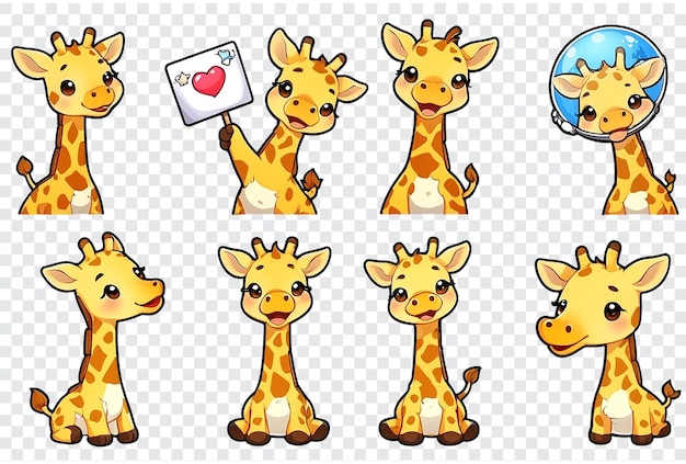 PSD a series of giraffes in various poses one of which is wearing a space suit