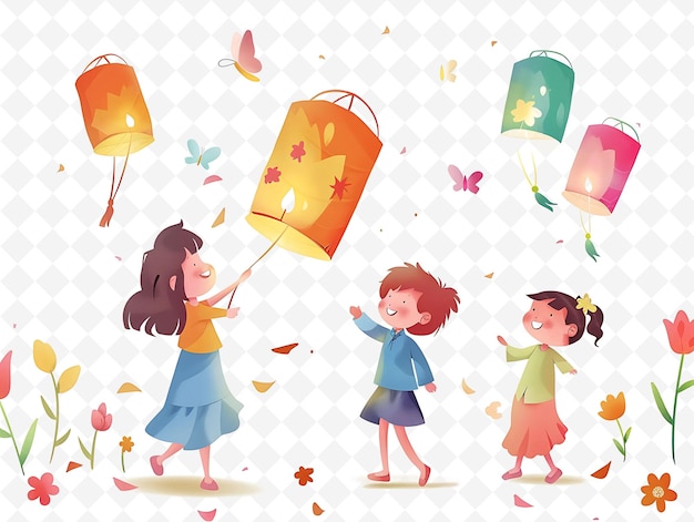 a series of images of children playing with a kite and butterflies