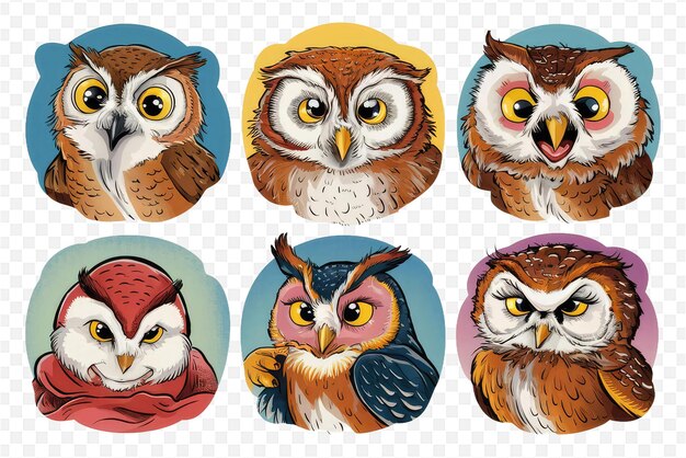 a series of images of owls including one with the other with yellow eyes