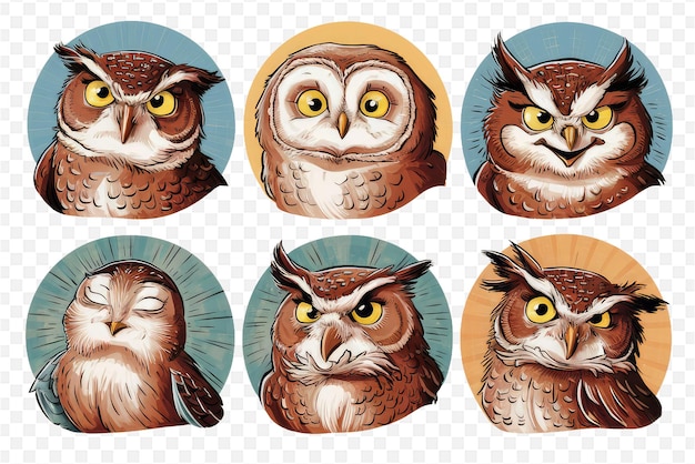 a series of images of owls with yellow eyes