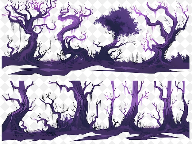 PSD a series of images of trees and the purple one with a black and white pattern