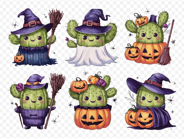 a series of pictures of a cartoon characters with a pumpkin and a witch hat