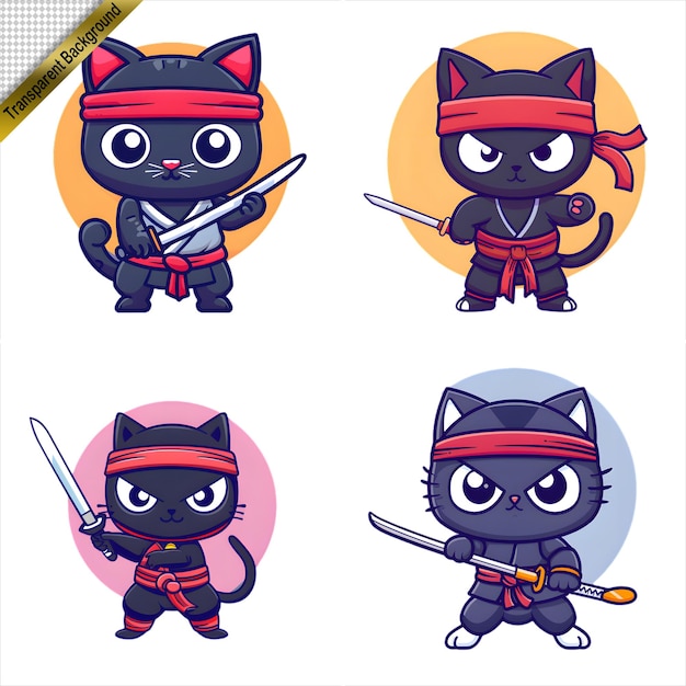 PSD a series of pictures of a cat with a sword and a pair of swords