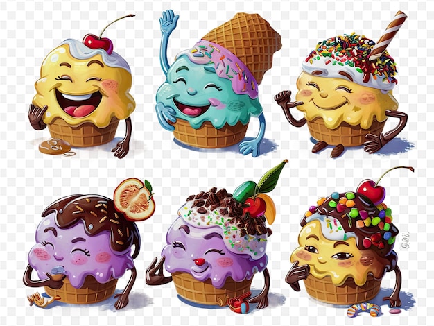 a series of pictures of ice cream cones with a smile on them