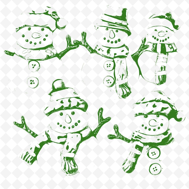 a series of snowmen and snowmans with a green background