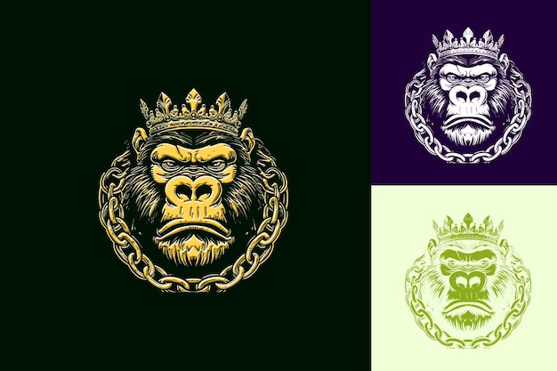 PSD serious gorilla mascot logo with a crown and chains designed cute abstract vector designs