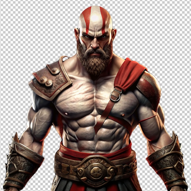 serious kratos with wild chest on transparent background