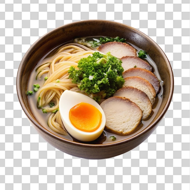 serving of japanese tonkotsu ramen bowl with egg isolated on transparent background