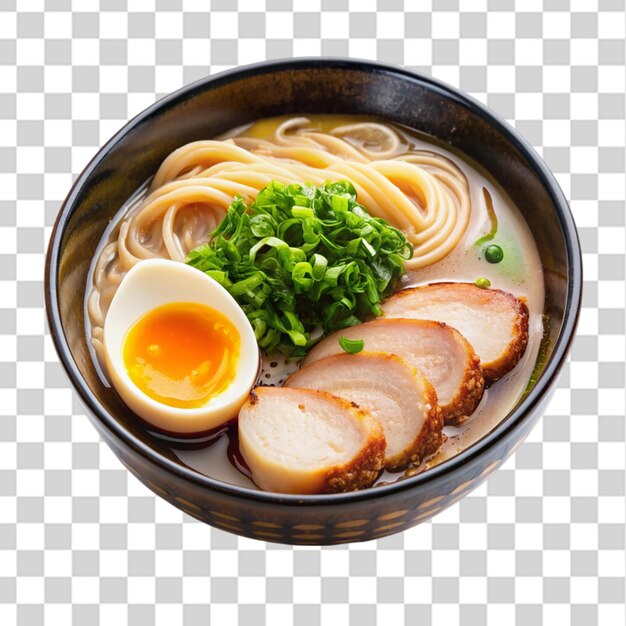 serving of japanese tonkotsu ramen bowl with egg isolated on transparent background