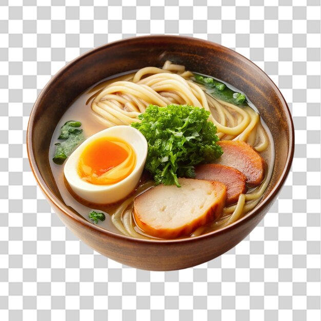 serving of japanese tonkotsu ramen bowl with egg isolated on transparent background