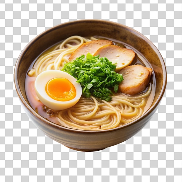 serving of japanese tonkotsu ramen bowl with egg isolated on transparent background