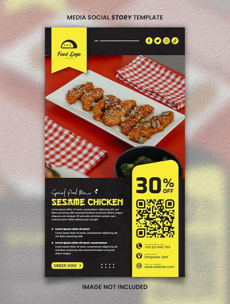 Sesame Chicken Japanese Food Menu Media Social Story Post Template