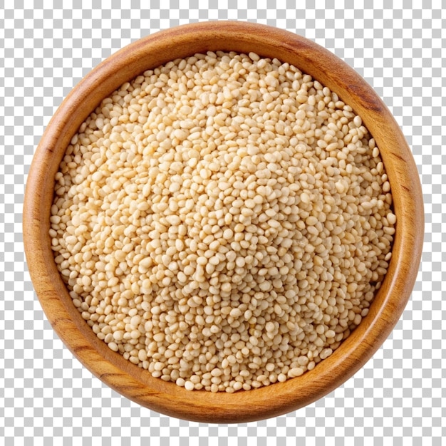 Sesame seed in a wooden bowl top view isolated on transparent background PSD