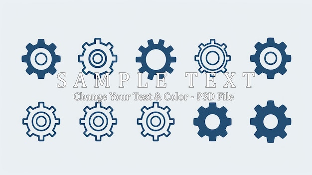 PSD set of 10 blue cogwheel gears icon