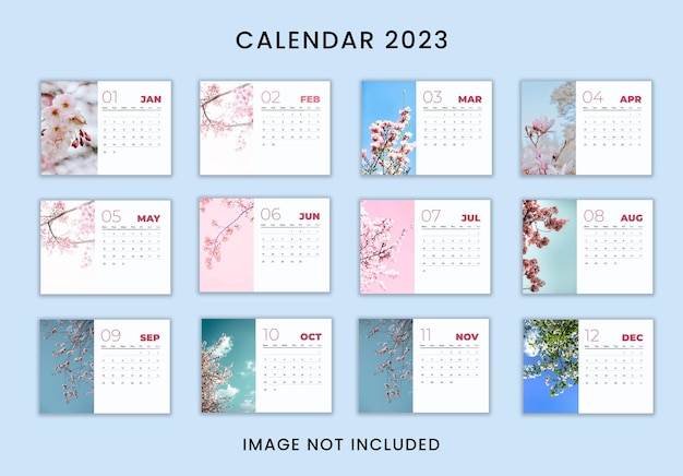 PSD set of 12 month calendar hand drawn designs template