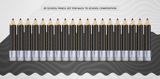 Set of 3d black pencils for back to school makeup