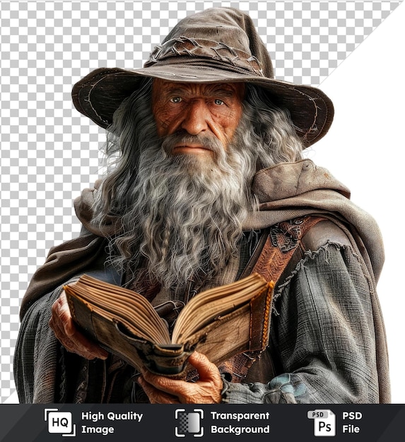 PSD set of 3d character old man mage isolated on transparent background