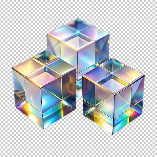 PSD set of 3d crystal glass cubes with refry transparent background