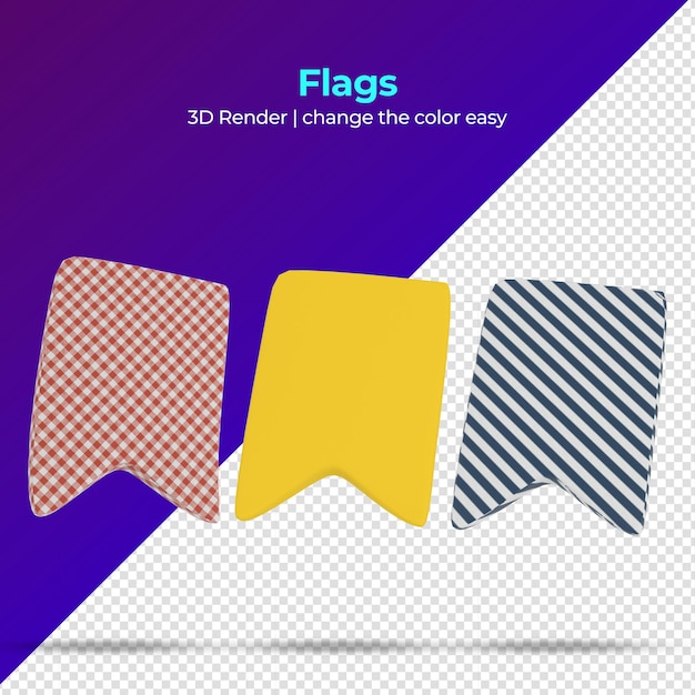 Set of 3D flags with different textures