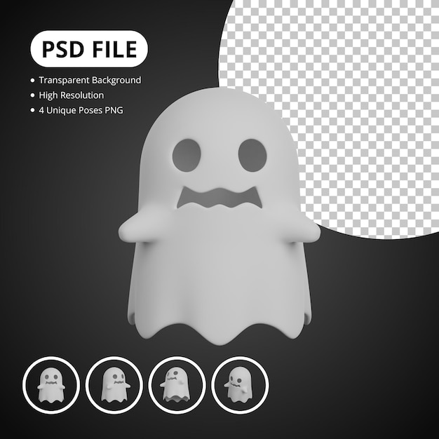 Set of 3D ghost for halloween 3D rendering