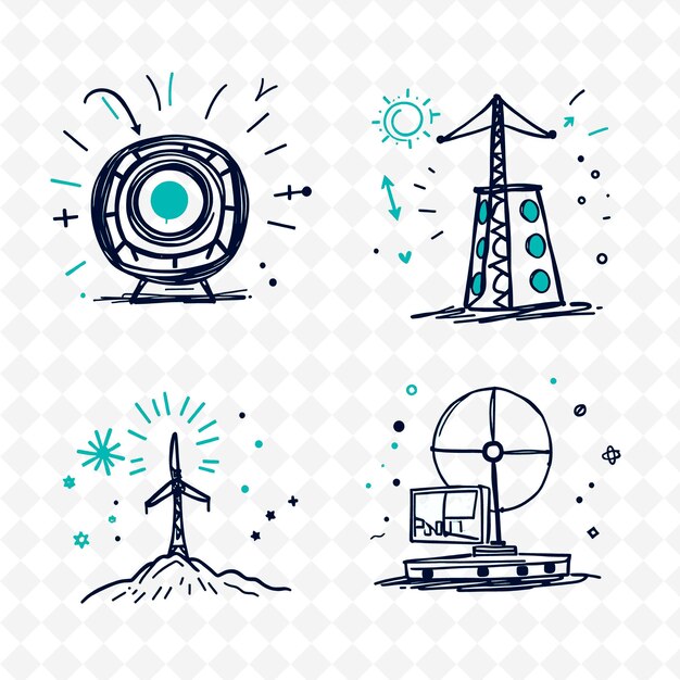 PSD set of 4 bold thick outlined vector illustrations on stark white backgro isolated cute handraw itemu