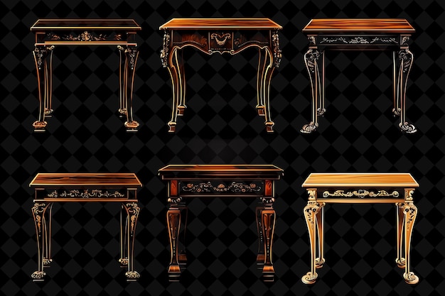 a set of antique furniture with a gold design