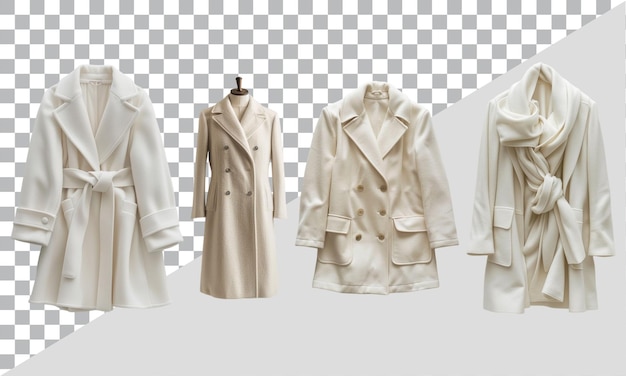 Set of ash white trench coat with a white collar