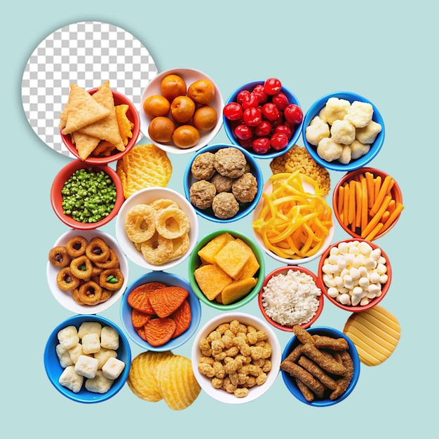 PSD set of assorted food on table on transparent background