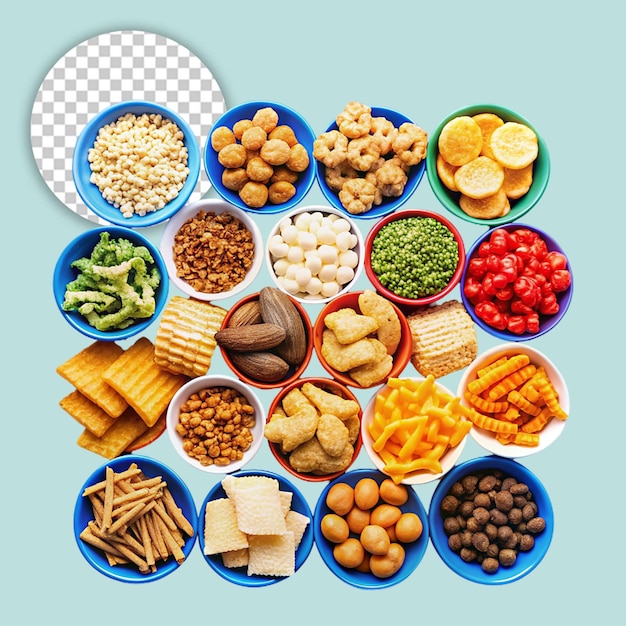 PSD set of assorted food on table on transparent background