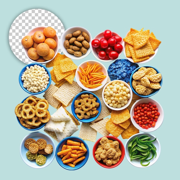 PSD set of assorted food on table on transparent background