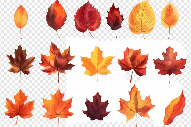 PSD set of autumn leaves isolated on transparent background