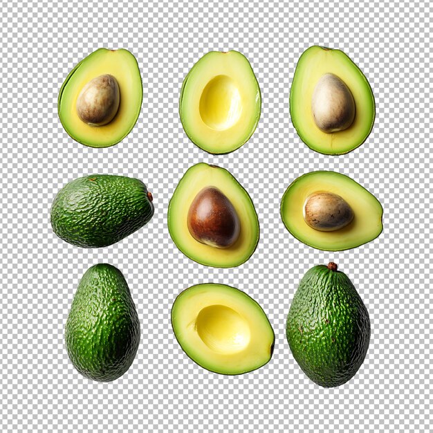 PSD set of avocado sliced isolated on transparent background