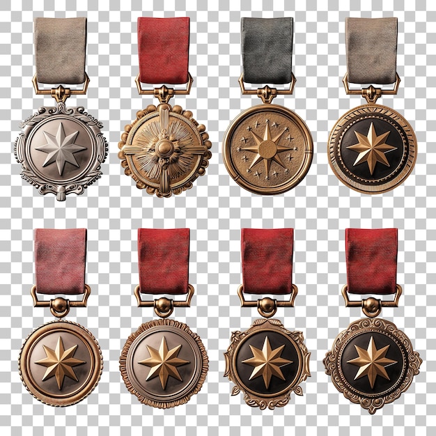 Set of award medals isolated on transparent background