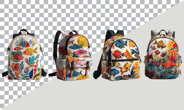 Set of backpacks with unique and different colors or designs