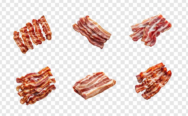 PSD set of bacon top view full length on transparency background psd