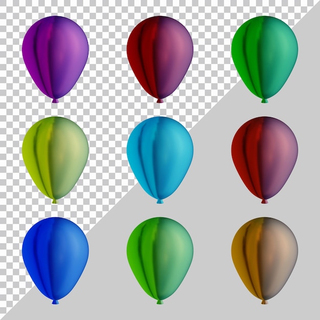 Set of balloon shapes in 3d render