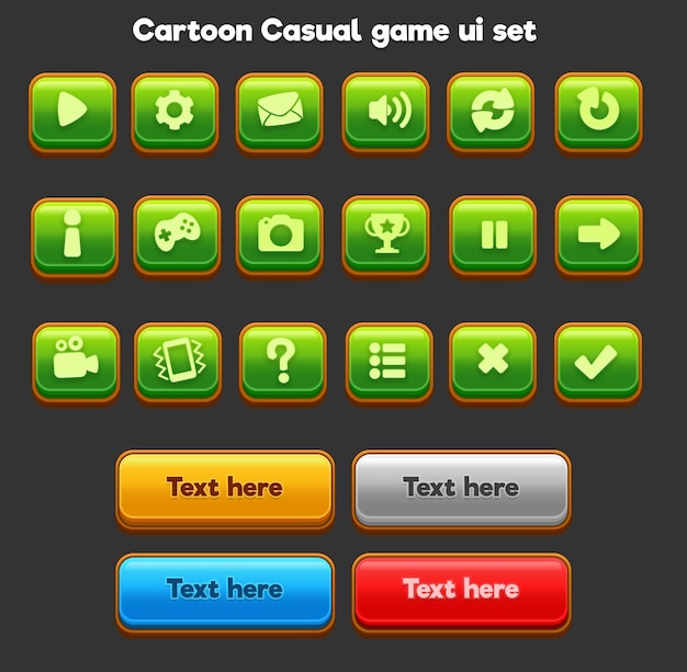 Set of Beautiful Game UI Button Cartoon Style UI Button 2D Button 2D UI Game Icon Set Game UI