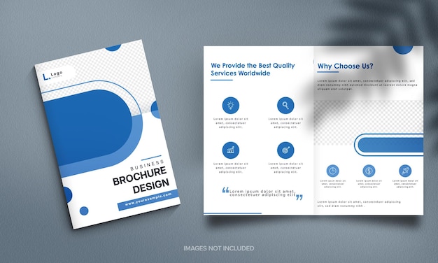 Set Of BiFold Brochure Template Or Flyer Design In White And Blue Color