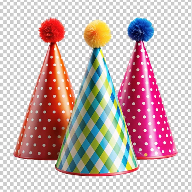 PSD set of birthday party hats on transparent background