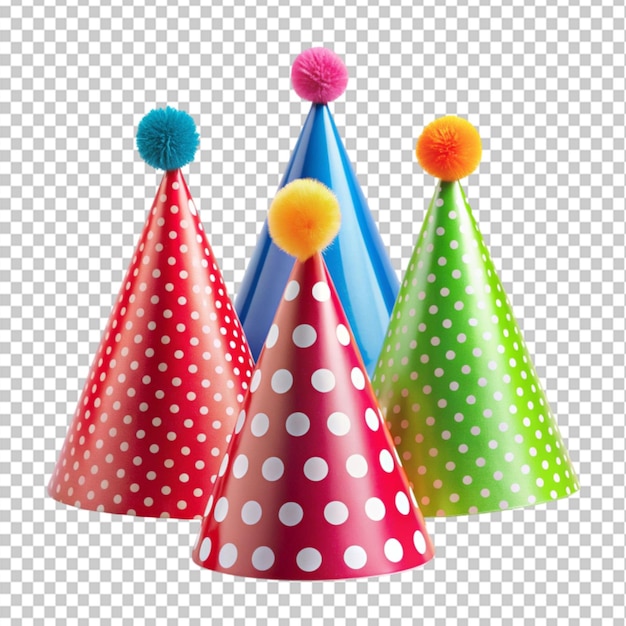 PSD set of birthday party hats on transparent background