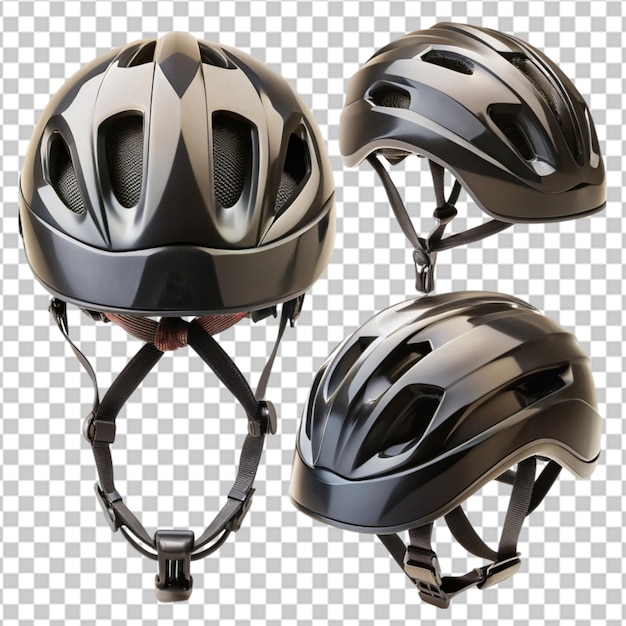 A set of Black bicycle helmets on transparent background