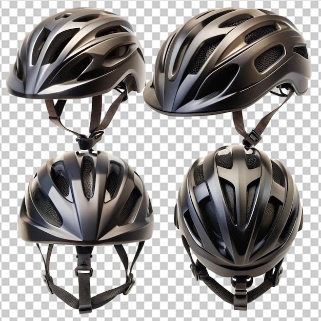 PSD a set of black bicycle helmets on transparent background