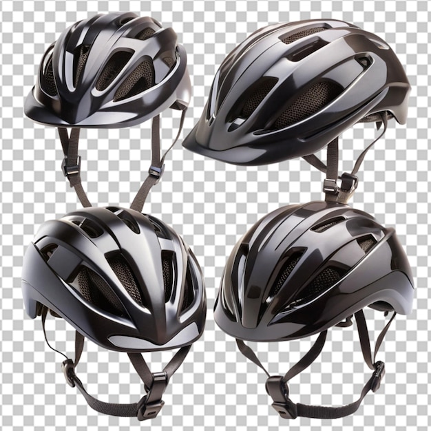 PSD a set of black bicycle helmets on transparent background