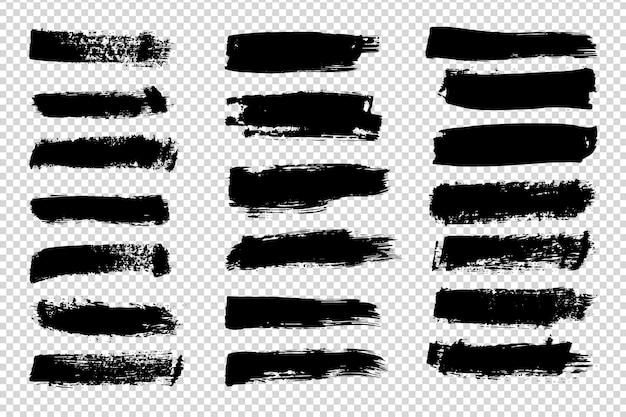 Set of black brush strokes with a brush.