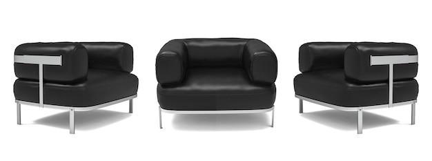 set of black modern amrcahir isolated on white background Furniture collection Interior design3d